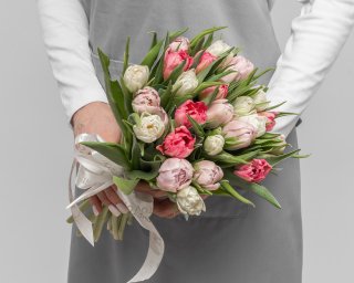 Букет из 25 тюльпанов пионовидных микс под ленту  small - 2