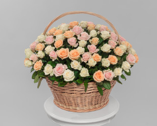 Корзина цветов из 101 розы микс 50-60 см (Россия)  small - 1