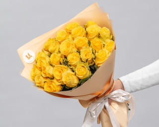Букет из желтых роз 35-40 см (Россия) в упаковке    25 шт small - 1