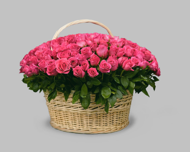 Корзина цветов из 351 розовой розы 50-60 см (Эквадор) - 1